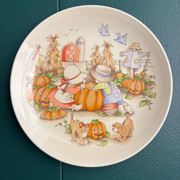 Vintage 90s Watkins Country Kids autumn pie plate and dessert plate - Picture 2 of 7